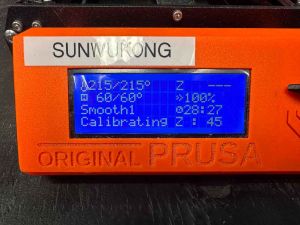 The Prusa MK3S+ display showing that the Smooth1 sheet is active